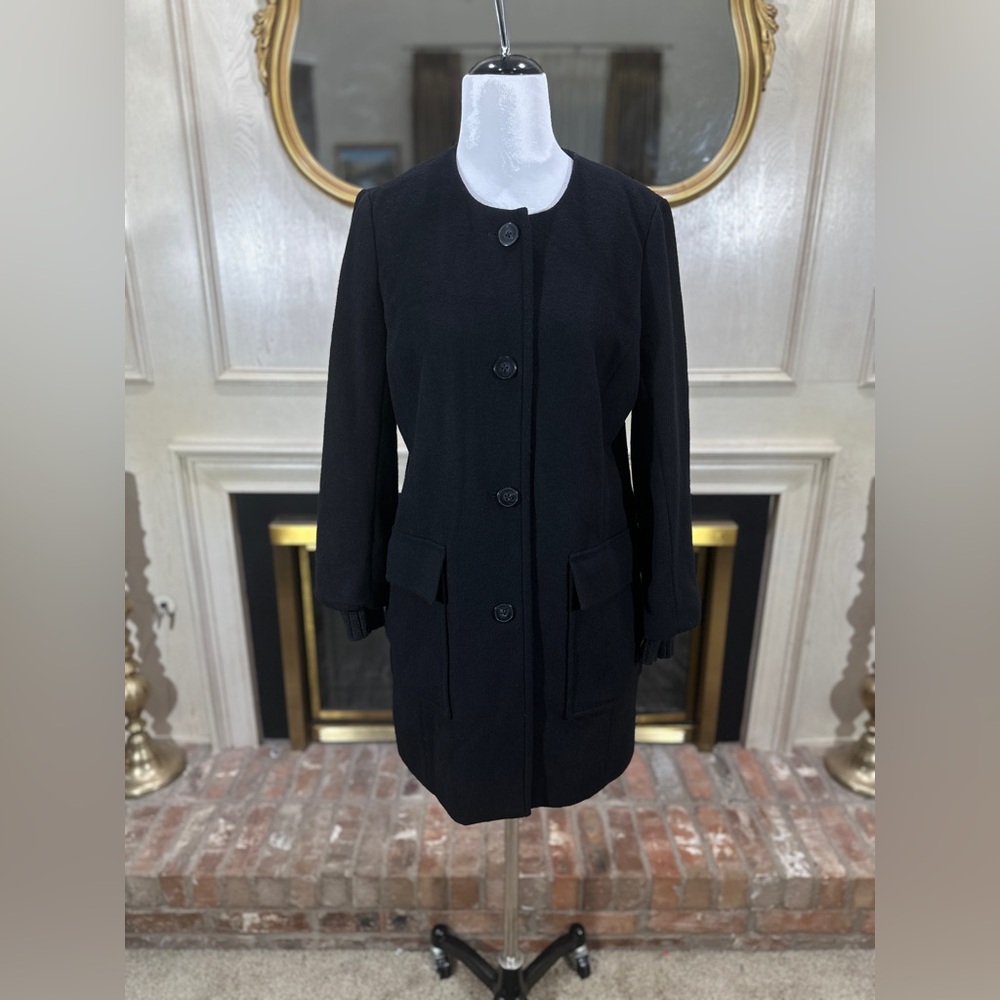 J.Jill Black Wool Blend Long Coat Small Button Front Minimalist Winter Outerwear
